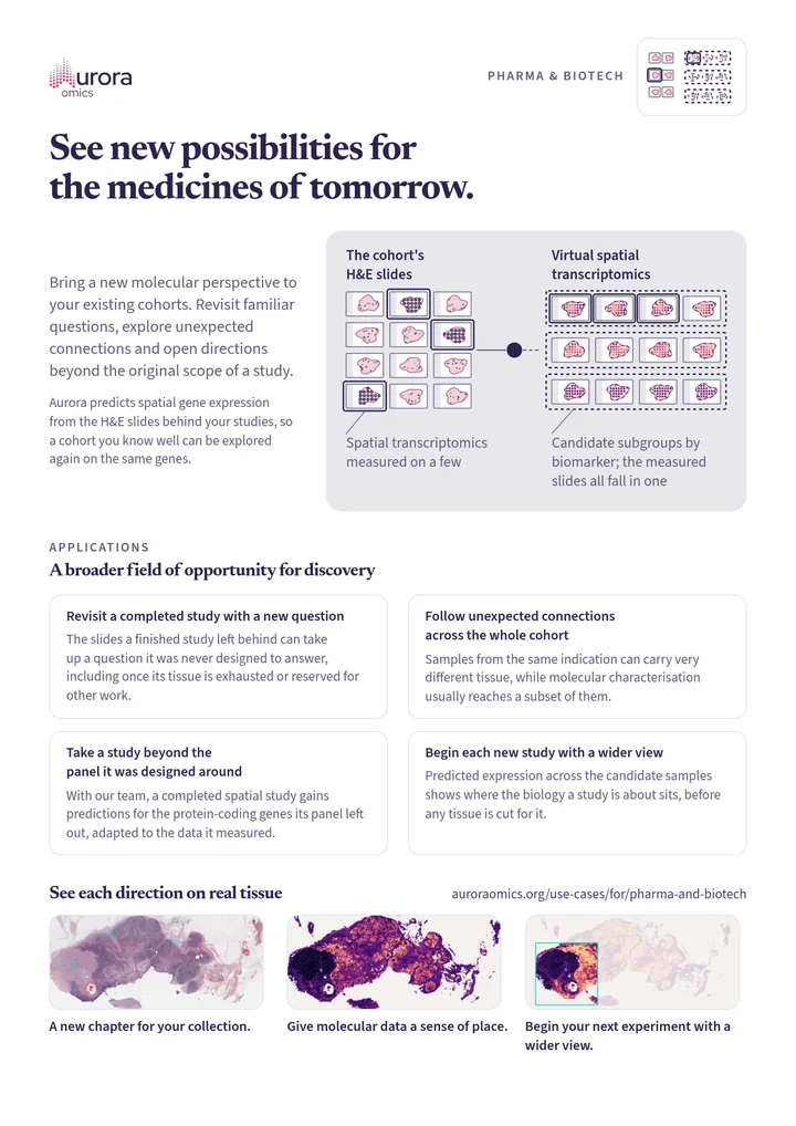 The first page of the flyer Aurora for Pharma & Biotech